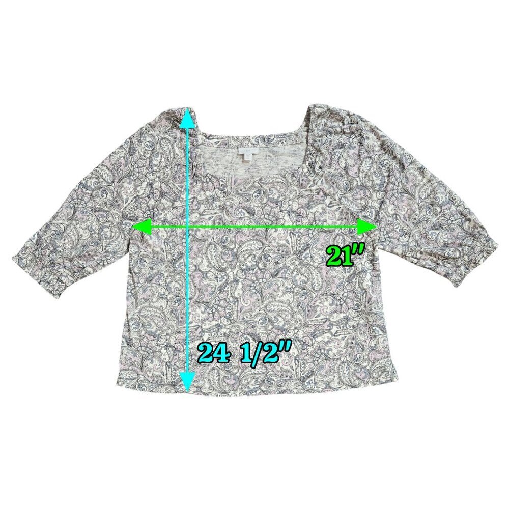 J. Jill Cotton Modal Blend Gray Paisley Square Neck Peasant Blouse Boho PETITE - Picture 3 of 8